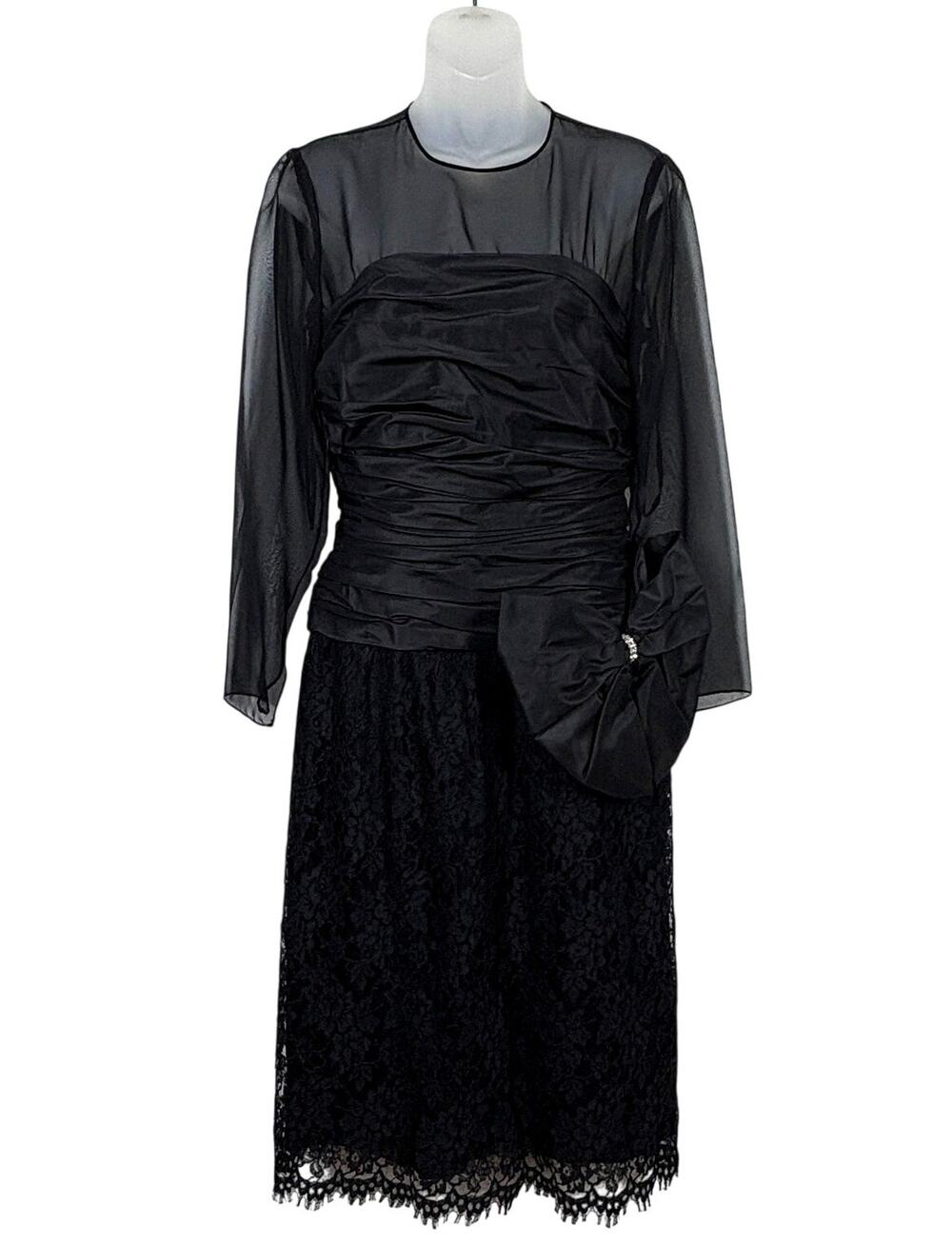 Vintage 80s 90s Bill Blass Collection III Ruched Bow Lace Cocktail Party Dress 8